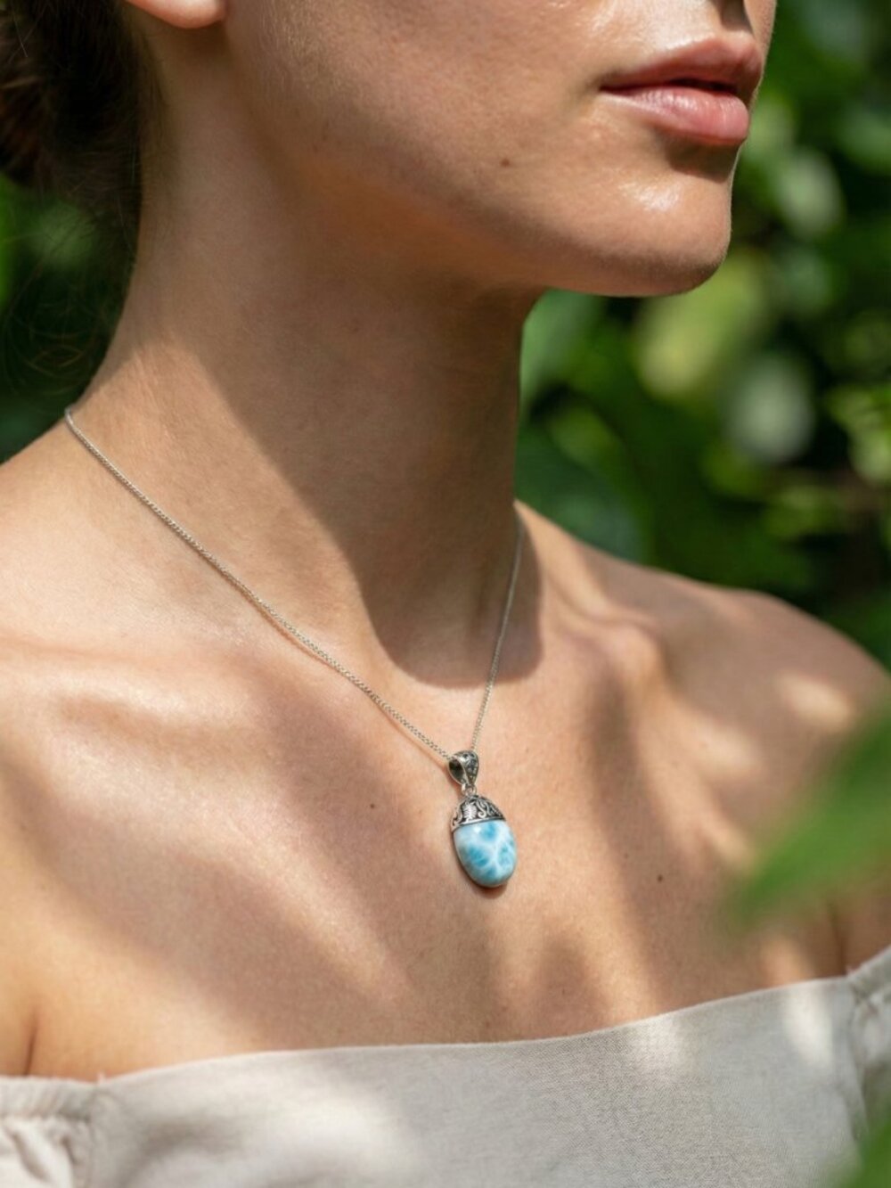 LARIMAR NECKLACE, CURB Chain Necklace, Larimar Gemstones, 925 Sterling Silver